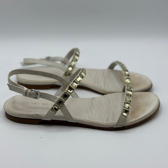Stuart Weitzman Women's Trail Mix Leather Crystal Embellished Sandals Size 7.5 - Picture 2 of 8